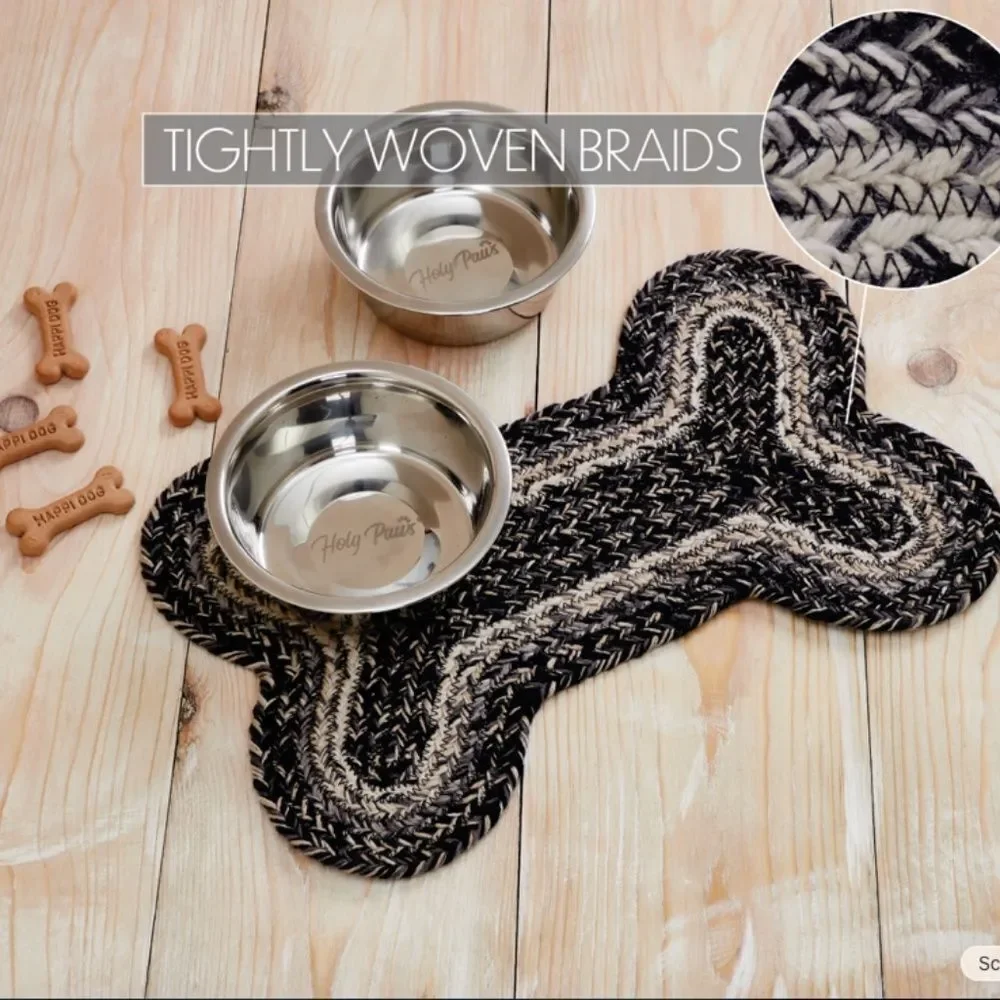 Jute Braided Dog Feeding Mat Black Tan